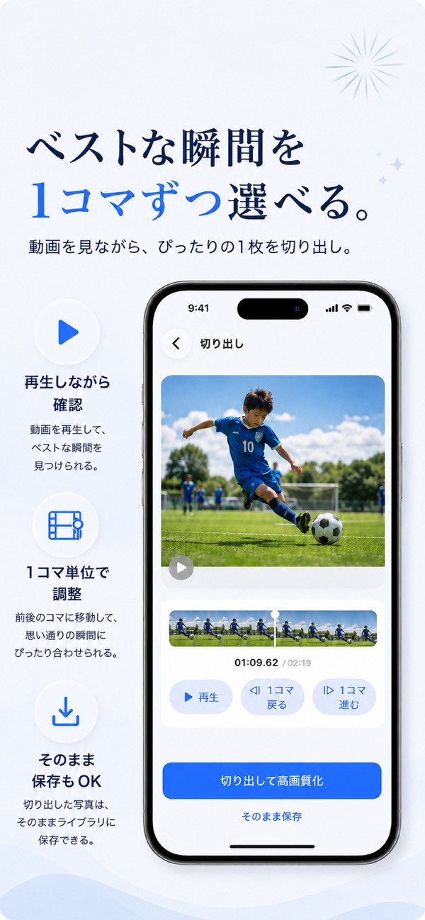 1コマずつ送ってベストな瞬間を選べる